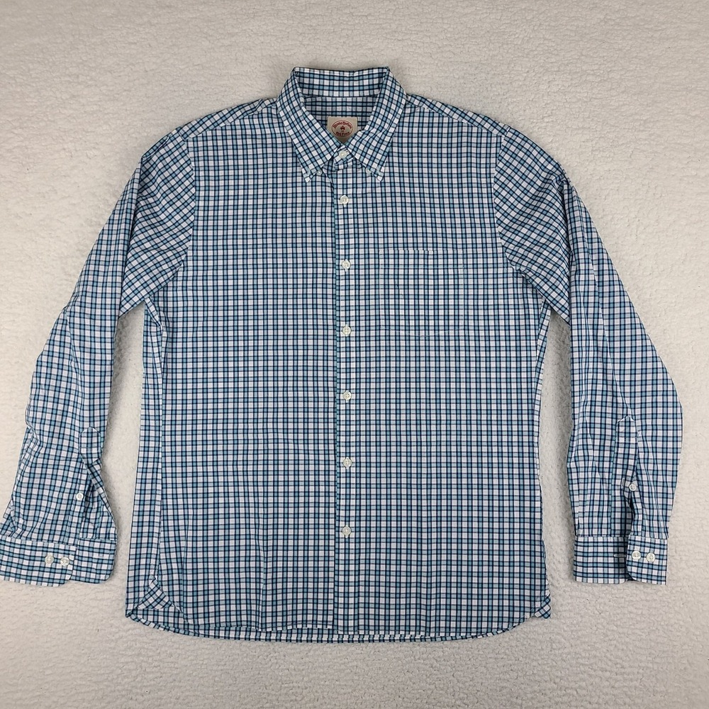 Brooks Brothers Shirt Mens Large Teal Blue Check Red‎ Fleece Dress Button Down